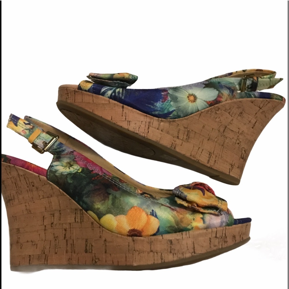 CL BY LUANDRY Floral buckle sling back wedge 8 - Picture 2 of 9